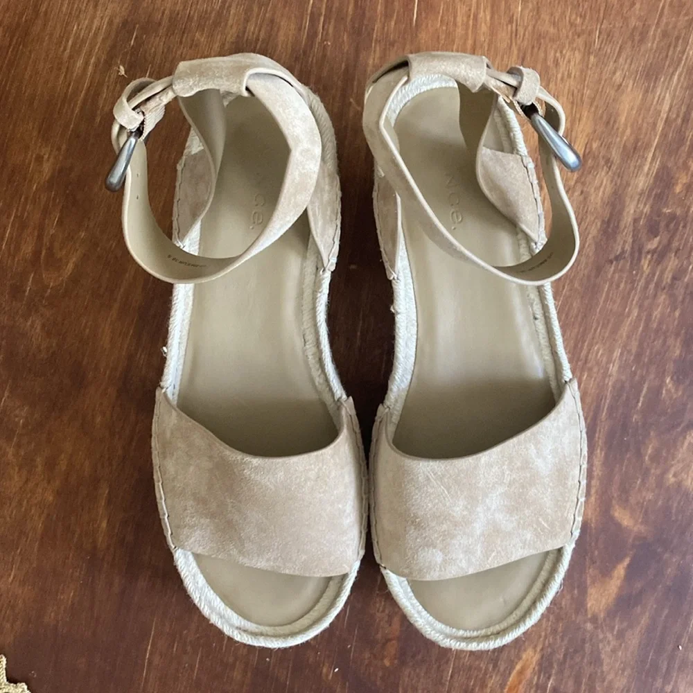 VINCE Women's Classic Espadrille Wedge Sandal Color: Dune Tan Leather size 8